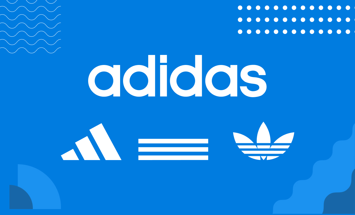 Adidas branding with logos and blue background