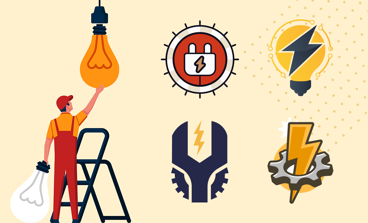 Marketing illustration with person on ladder and electrical icons